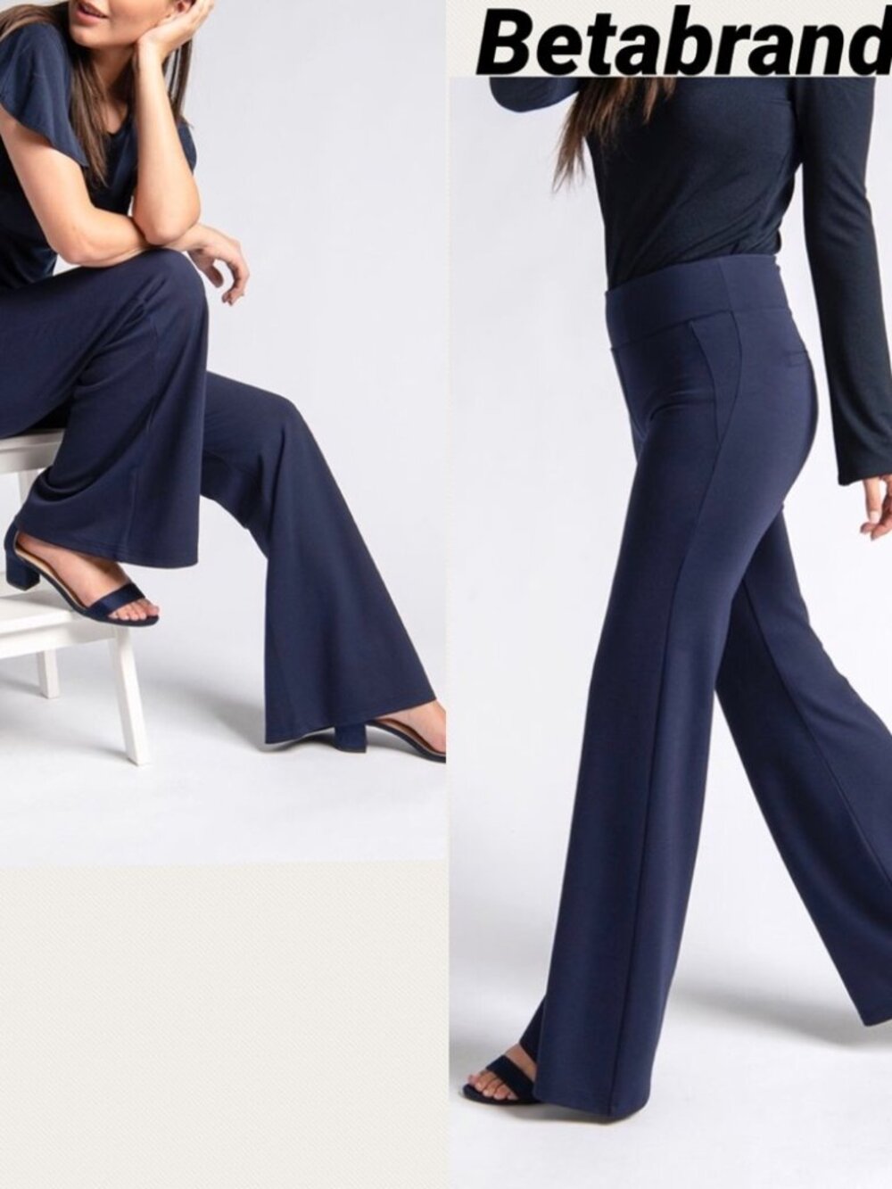 New Betabrand Navy Wide Leg Two Pocket Dress Pant Yoga Pants Large Petite